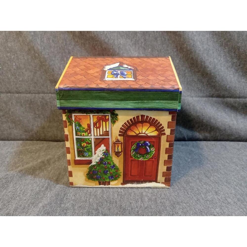 Dolgencorp Decorative Holiday Christmas Box Red Blue Green White House Snowman